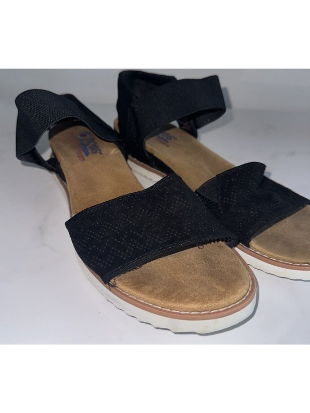 Skechers Bob’s Desert Kiss Sandals Women Size 10 Black Low Wedge Memory Foam